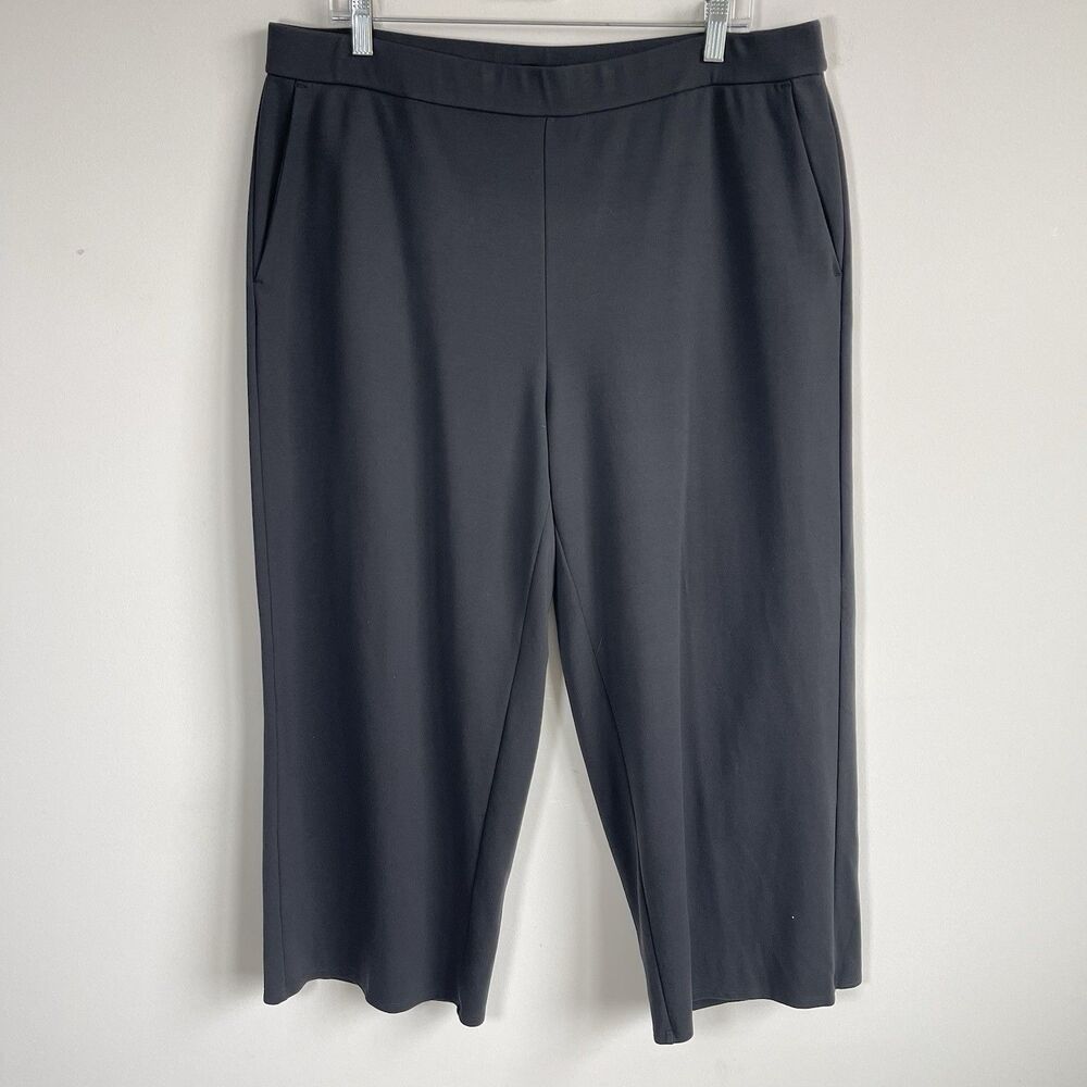 Eileen Fisher Washable Flex Ponte Wide-Leg Pants‎ Pull-On XL Gray Preppy Office